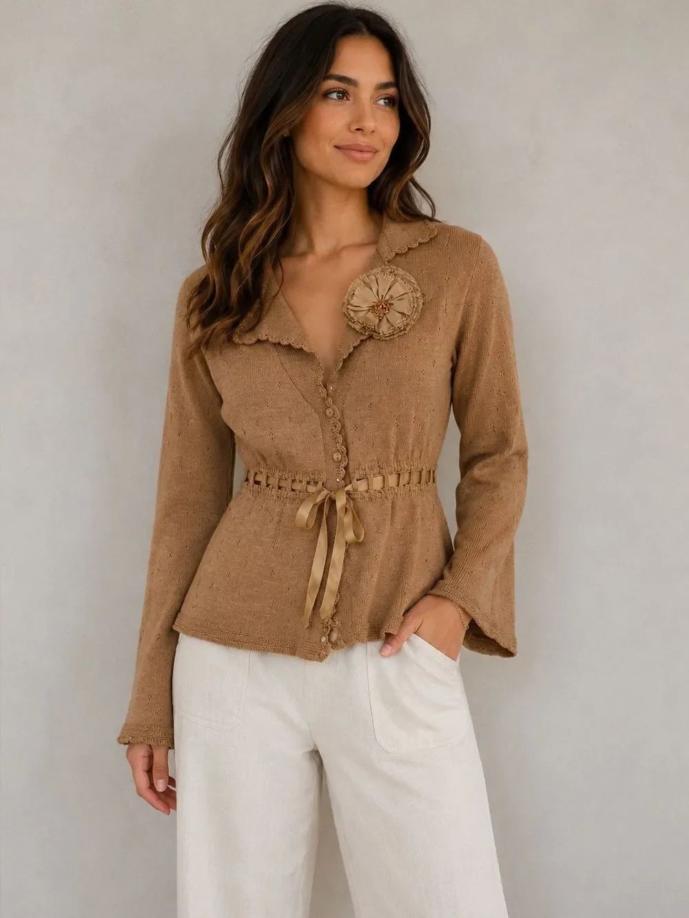 Nanette Lepore Camel Knit Cardigan, Boho Romantic